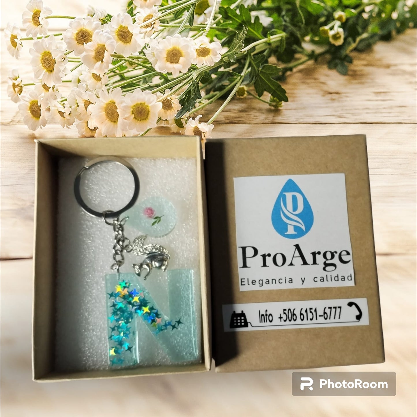 Llavero Inicial Letra N verde agua